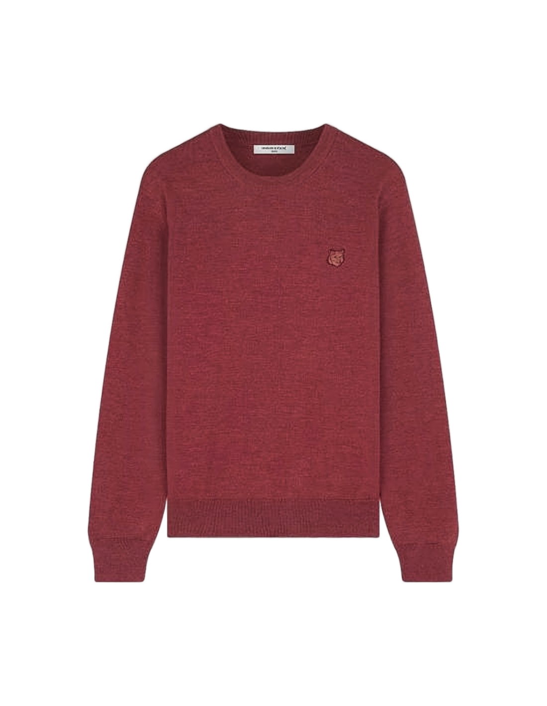 Crew Neck Long-Sleeved Burgundy Sweater With Embroidered Emblem