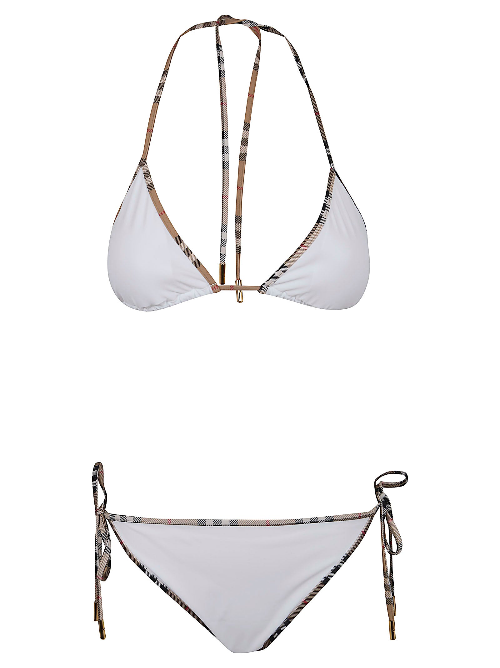 Classic Triangle Bikini Set with Check-Patterned Trim