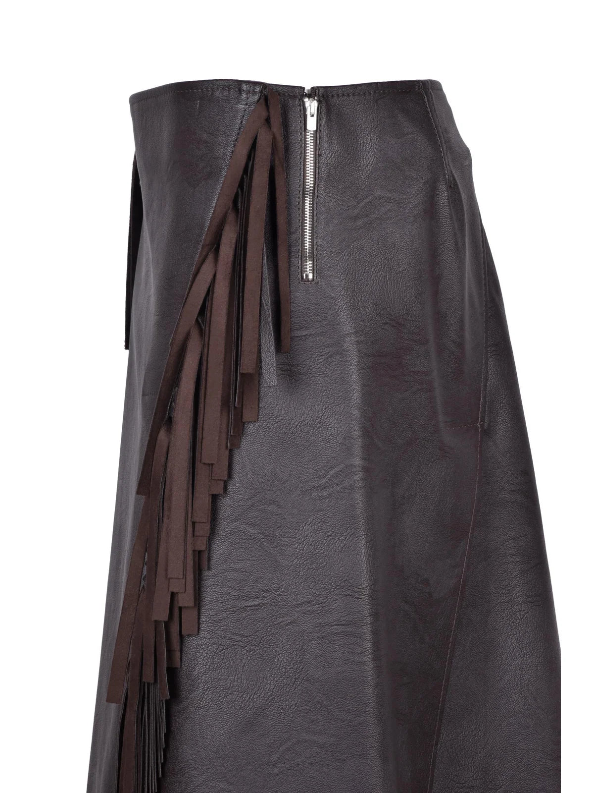 Brown Polyester Viscose Women's Faux Leather Skirt