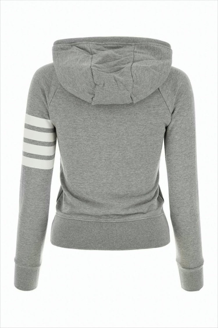 Fitted Grey Zip-Up Hoodie with Signature Stripes Detail