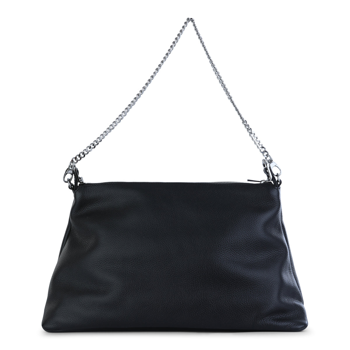 Grained Leather Shoulder Bag with Silver-Tone Hardware