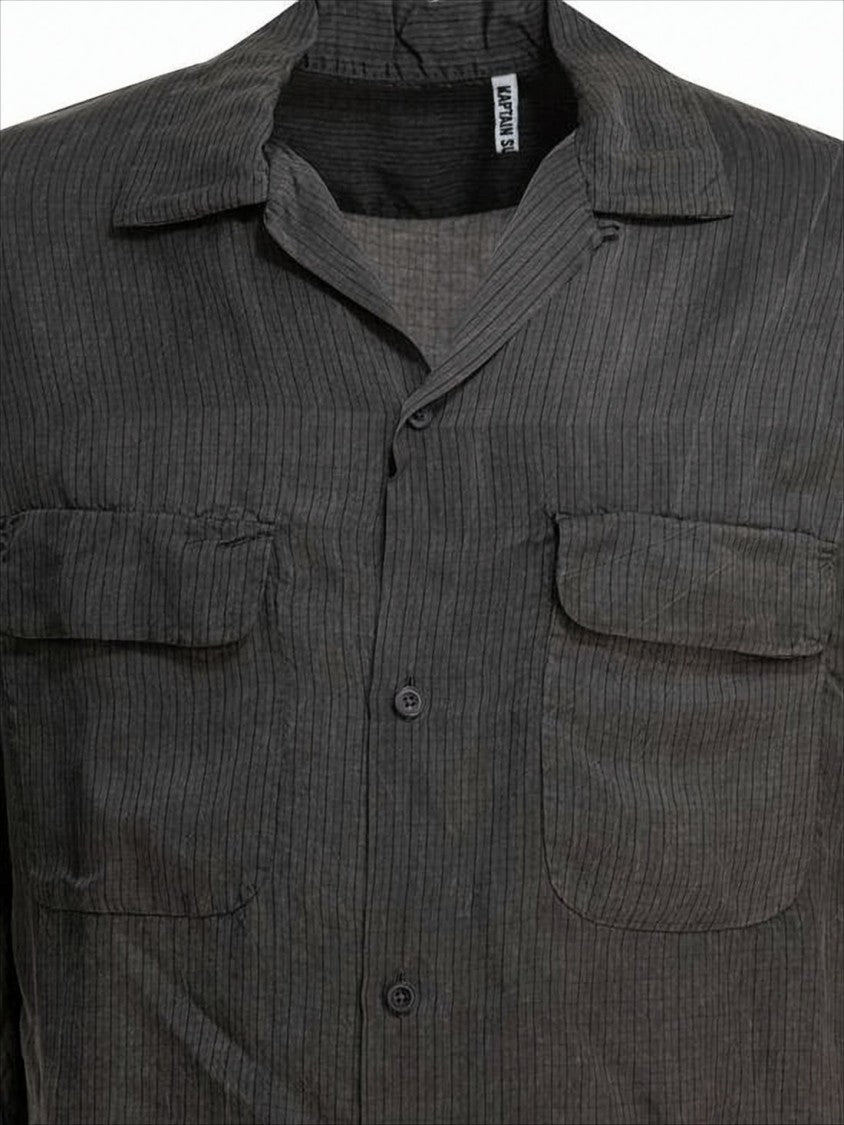 Relaxed Fit Short-Sleeve Shirt with Vertical Stripe Texture