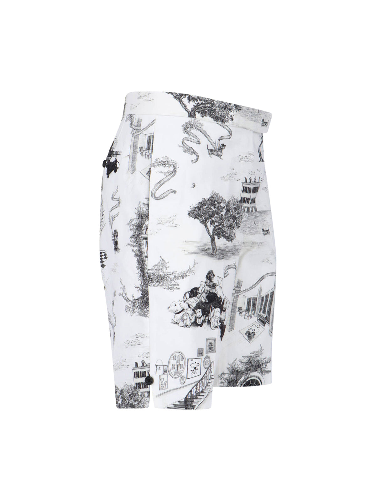 White Hector Toile Print Cotton Shorts