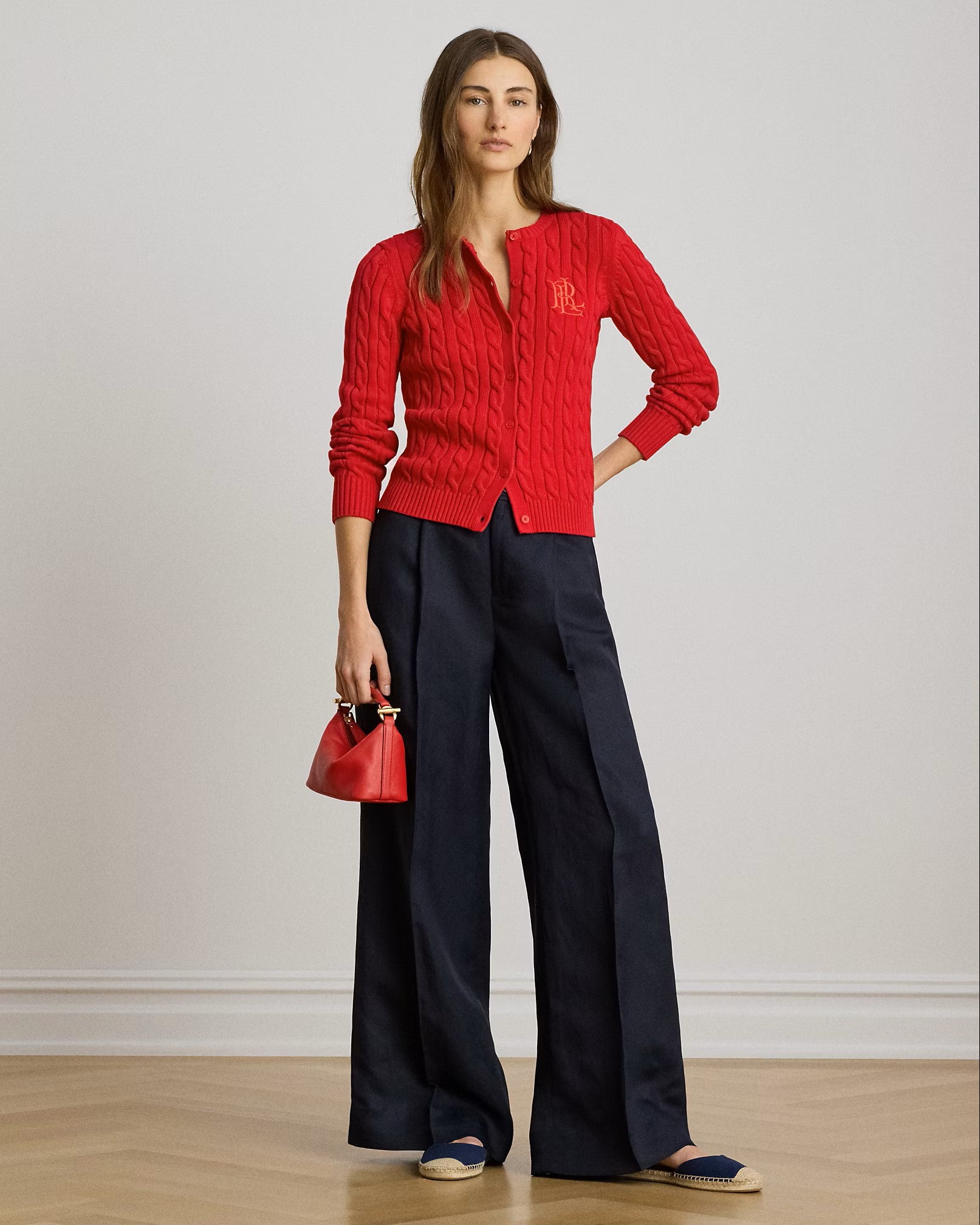 Navy Blue Woven Linen Wide Trousers