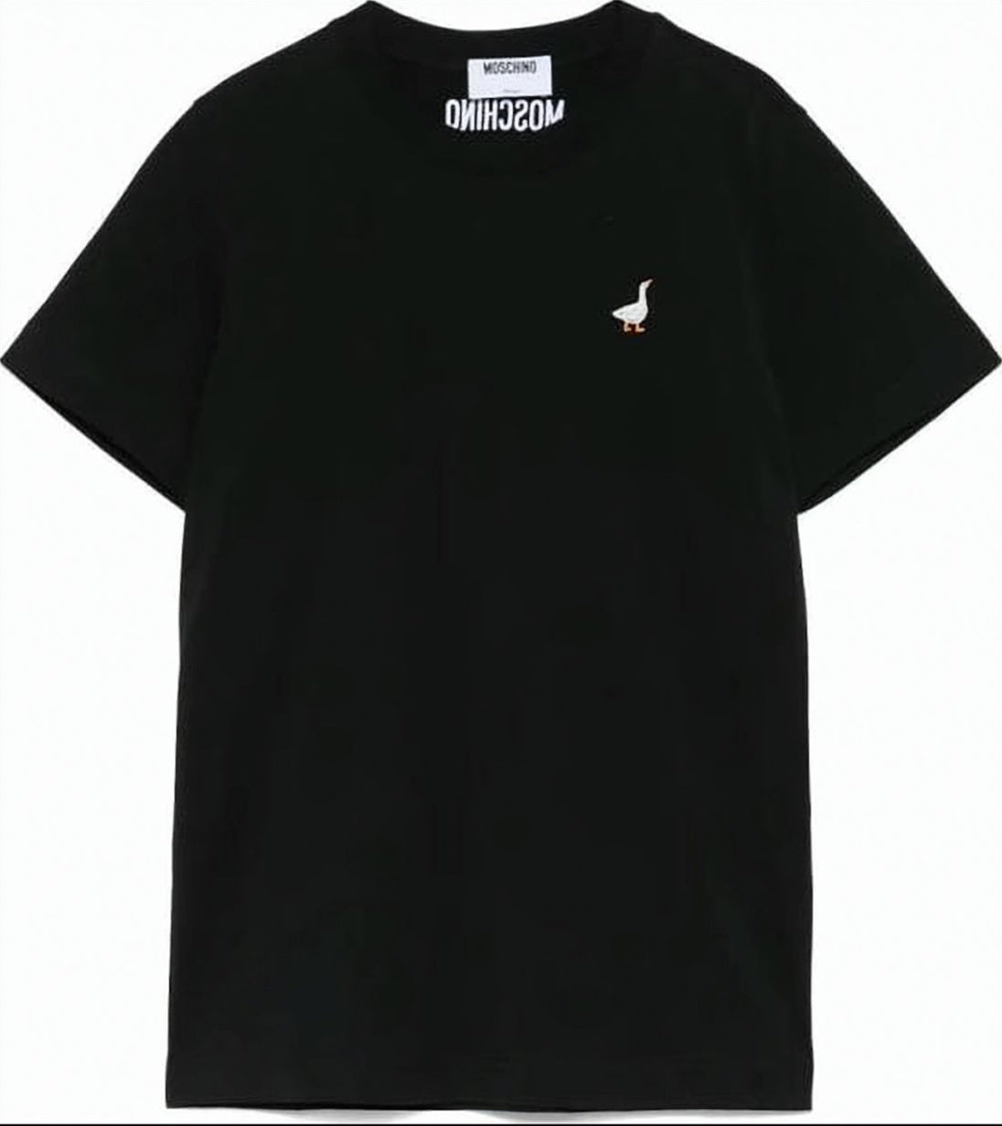 Black Cotton T-Shirt with Goose Embroidery