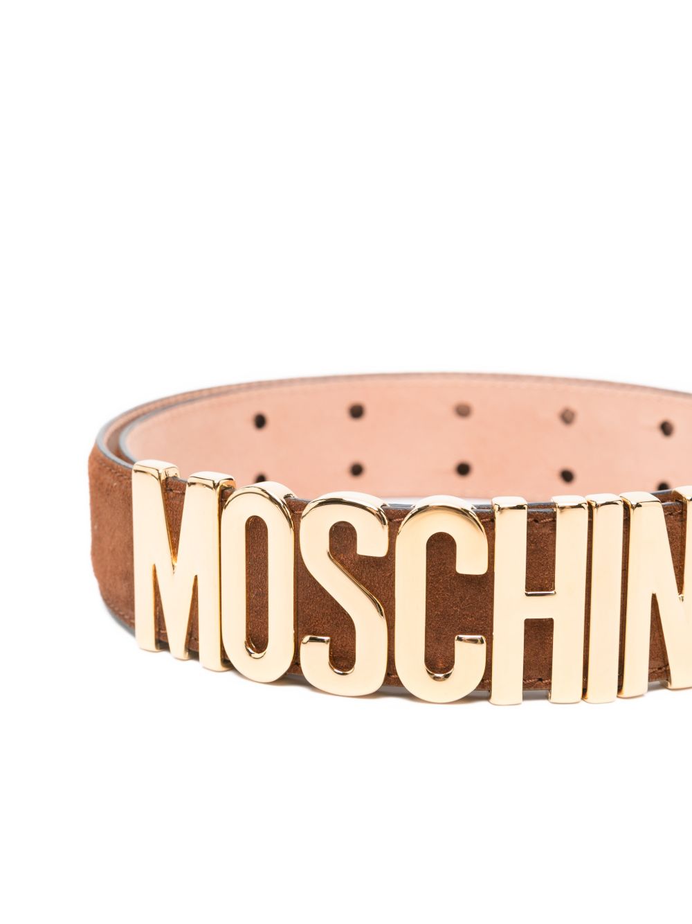 Suede-Textured Brown Belt With Gold-Tone Logo Buckle