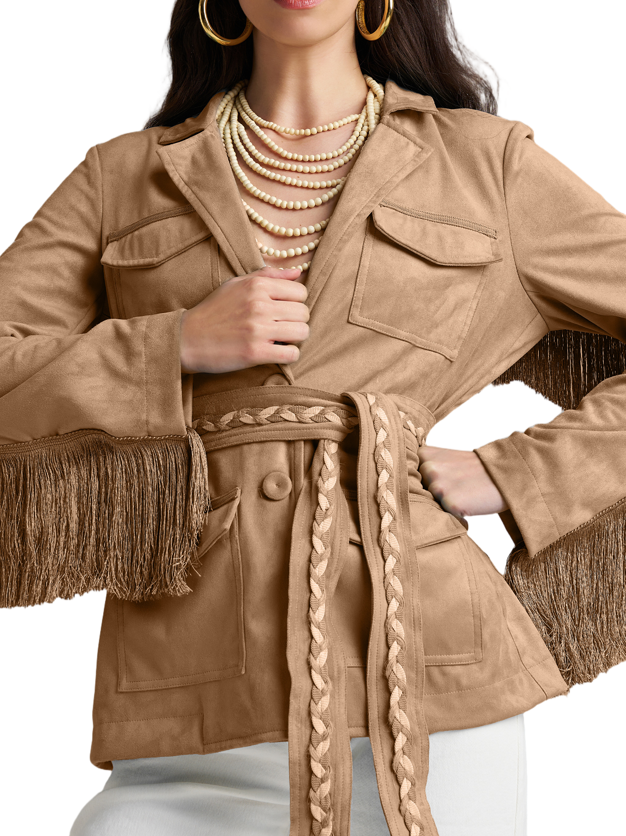 Tan Eco-Suede Fringe Jacket
