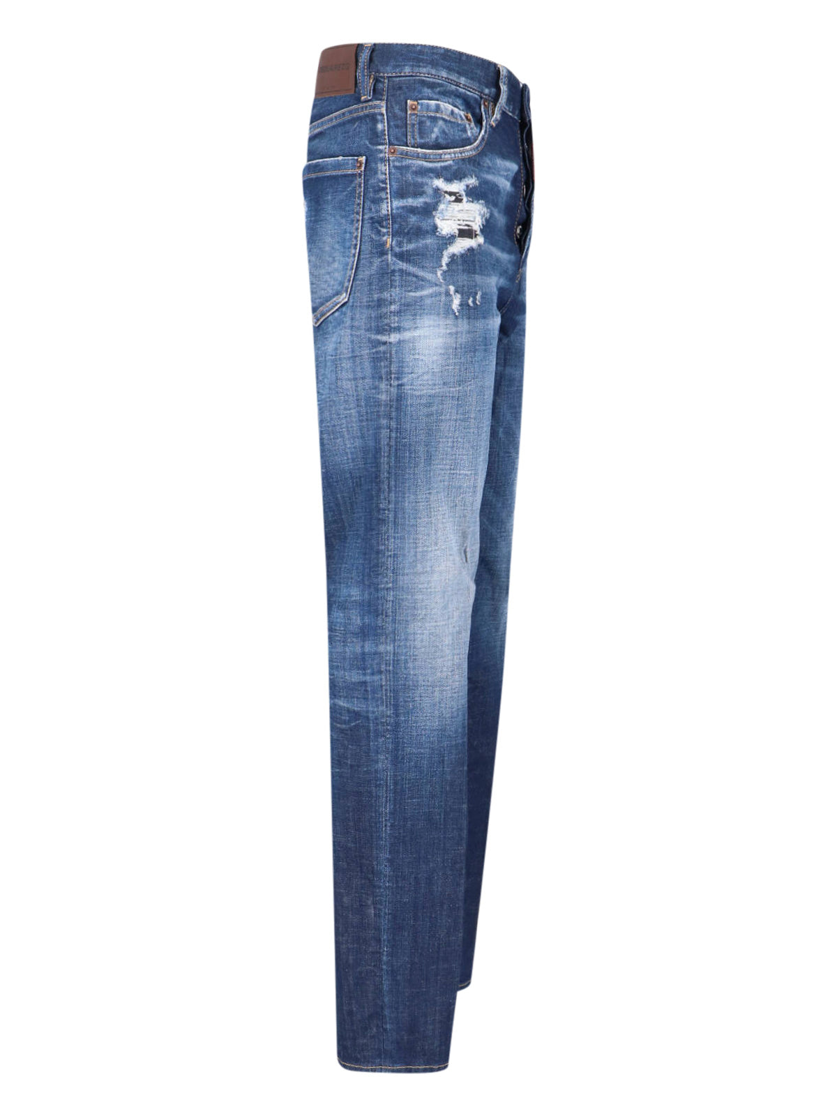 Blue Medium-Rise Slim-Fit Distressed Jeans