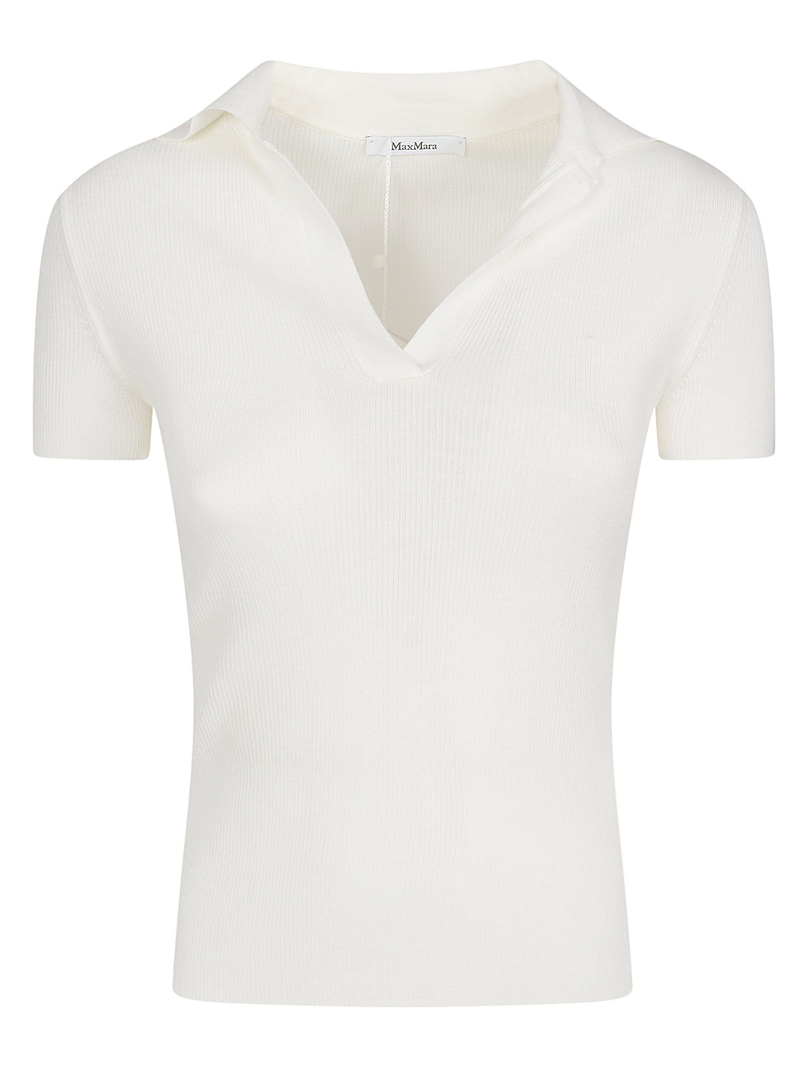 Short-Sleeved Ribbed Knit Top with Subtle V-Neckline