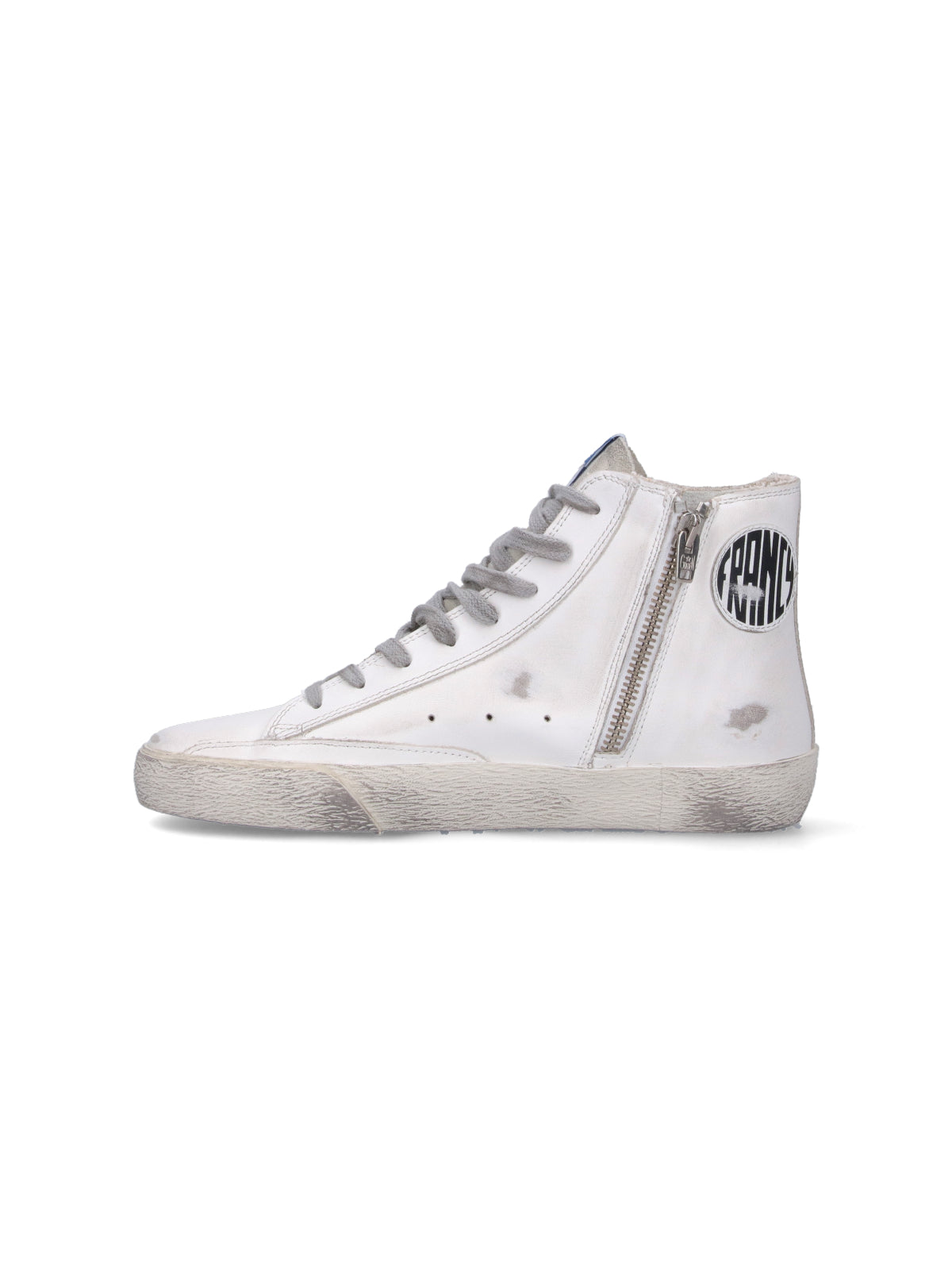 White Francy Distressed Calf Leather Sneakers
