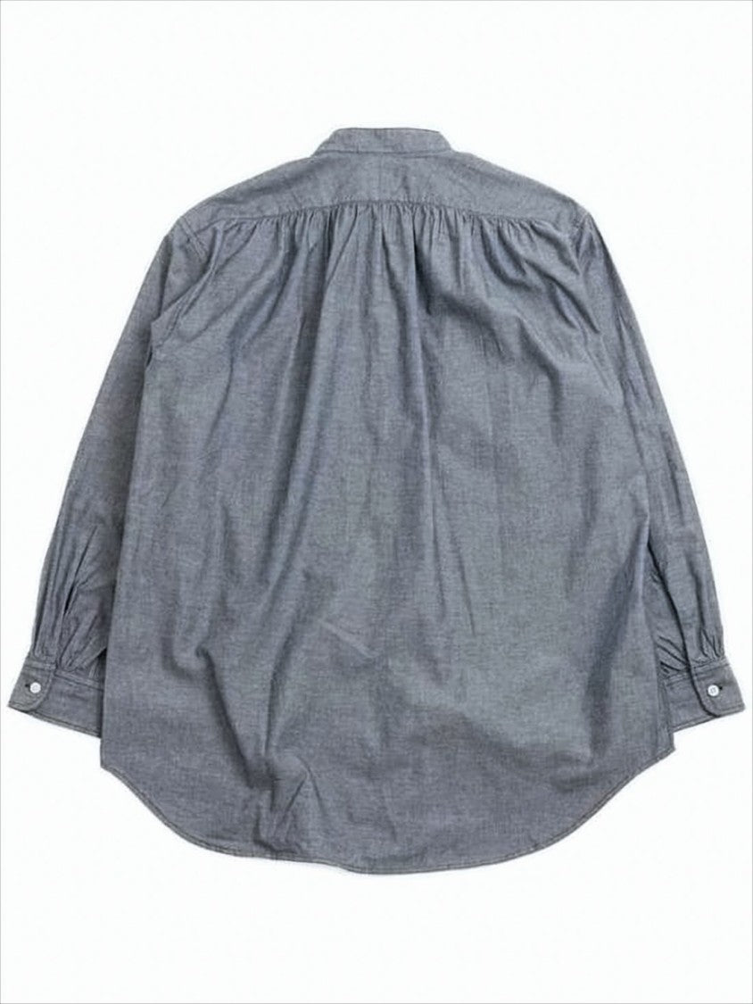 Relaxed Fit Long-Sleeve Shirt With Band Collar And Concealed Placket