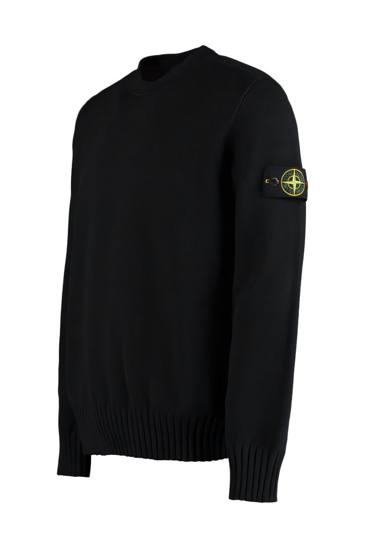 Classic Crew Neck Knit Sweater with Logo Patch