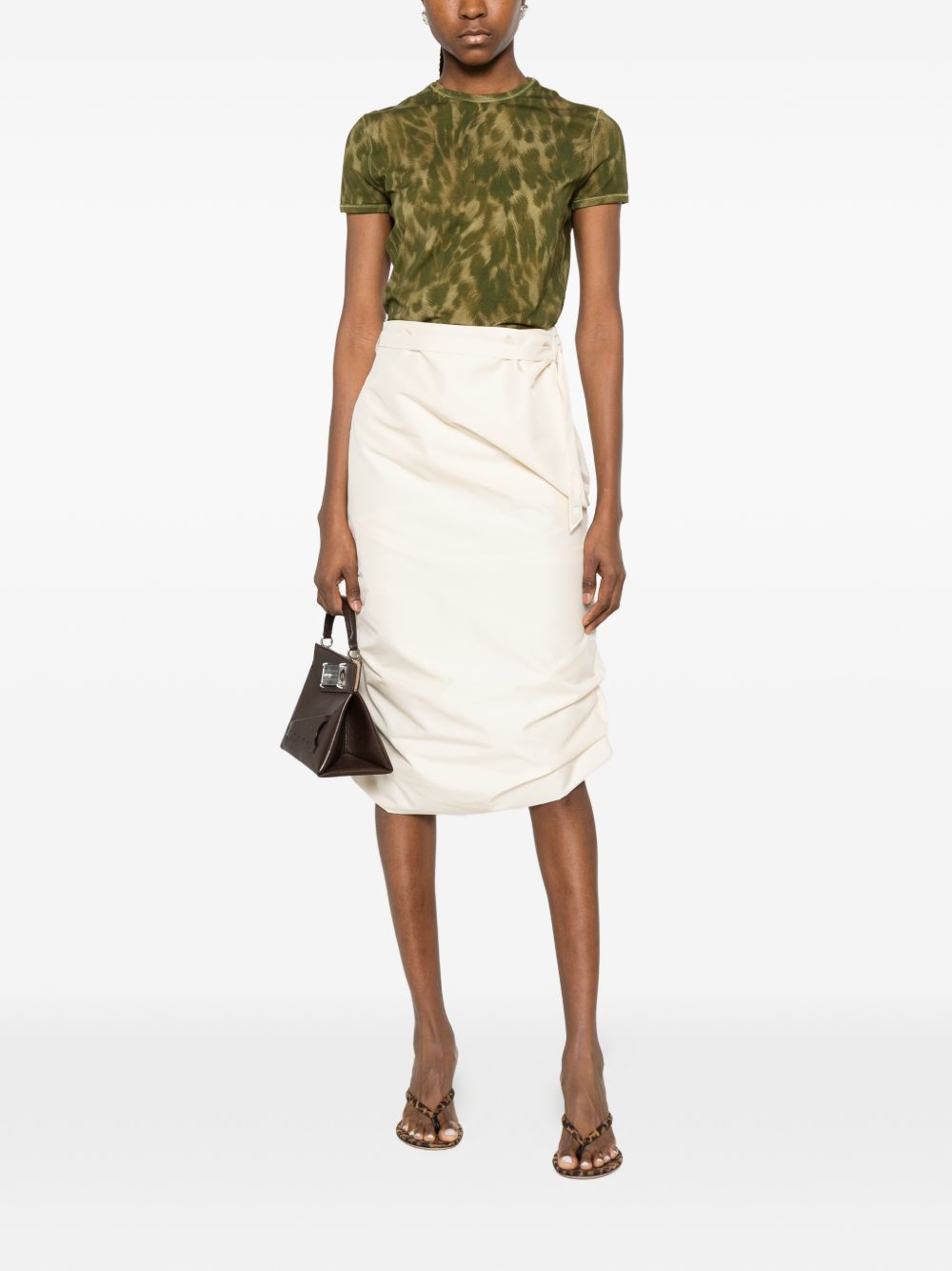 Knee-Length Wrap Skirt In Beige Silk-Nylon Blend