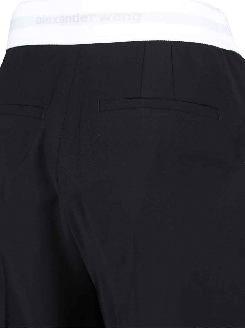 High-Waisted Black Trousers With Contrast Elastic Waistband