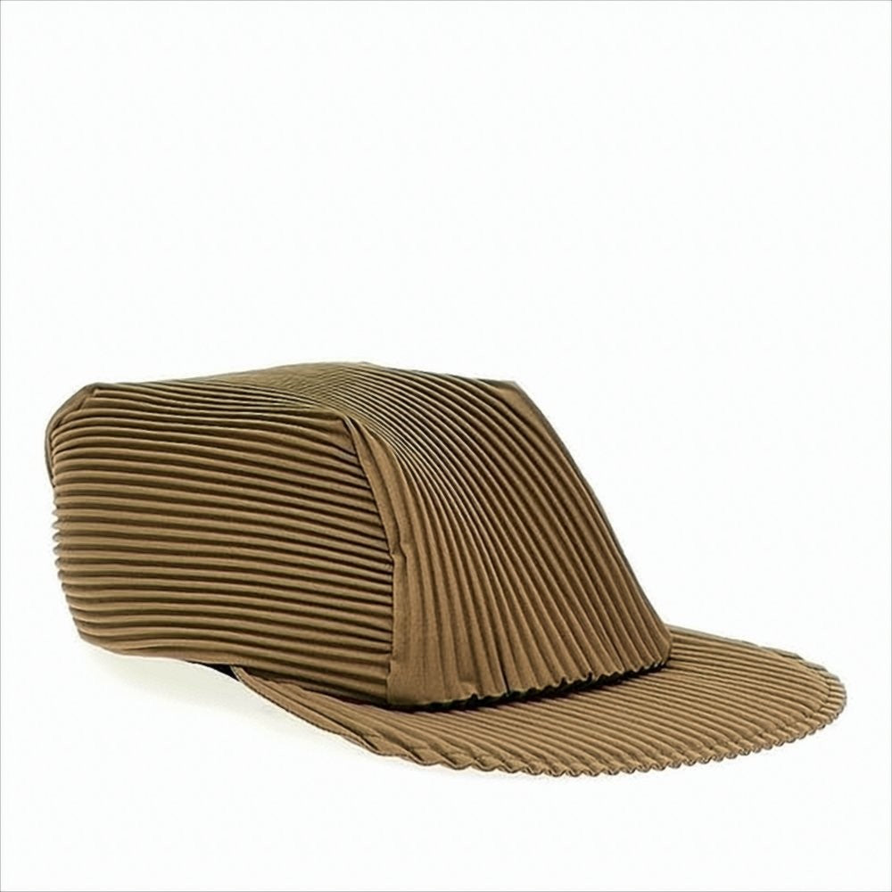 Pleated Brown Polyester Cap With Boxy Silhouette