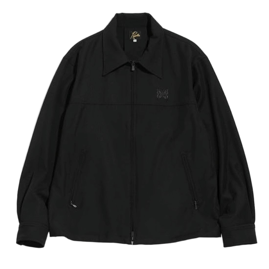 Minimalistic Black Jacket With Front Zipper And Embroidered Detail