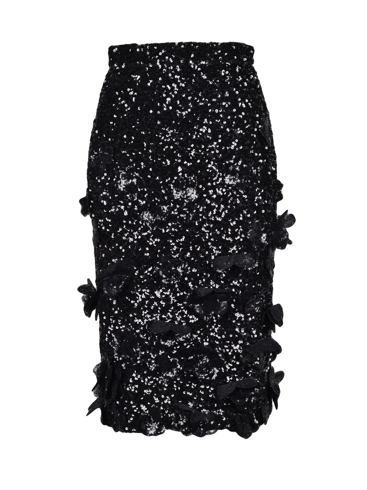 Black Polyester Women's Sequin Pencil Skirt