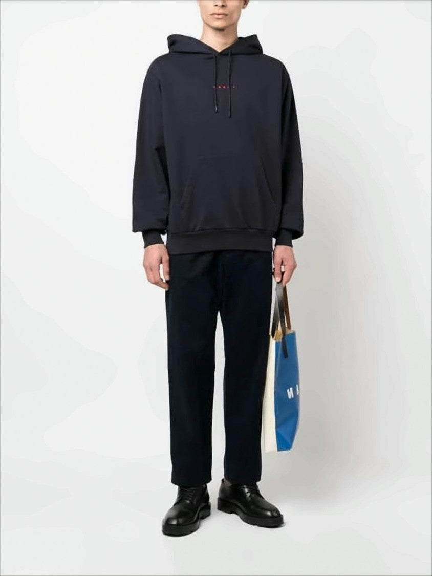 Relaxed Fit Black Cotton Hoodie with Embroidered Logo