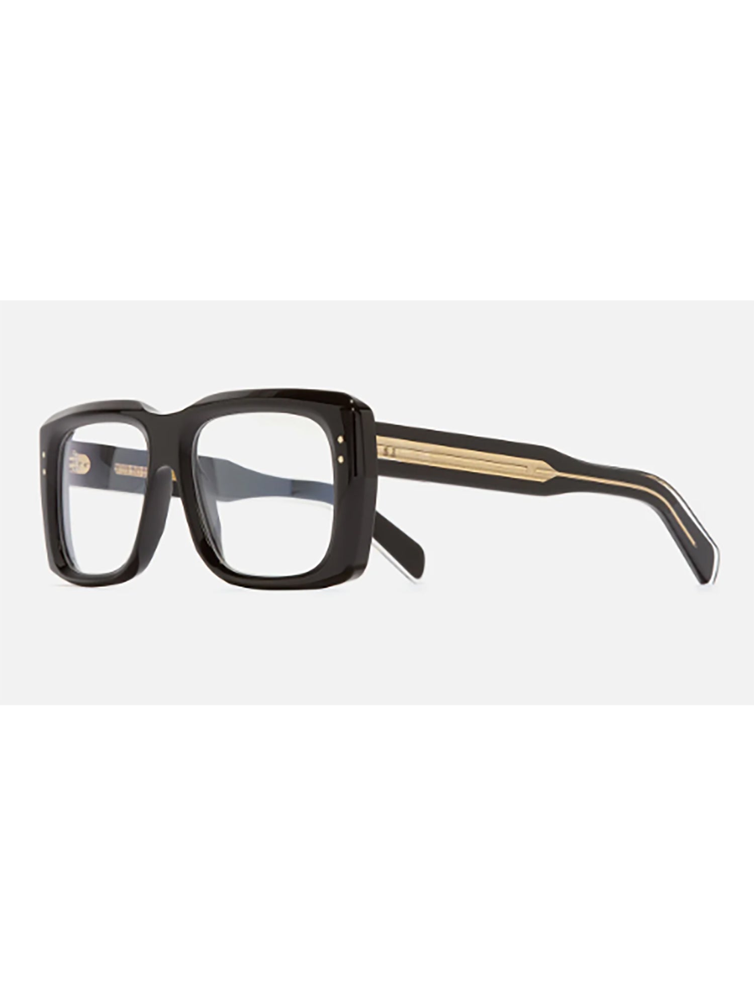 Oversized Black Rectangular Glasses with Gold Accents