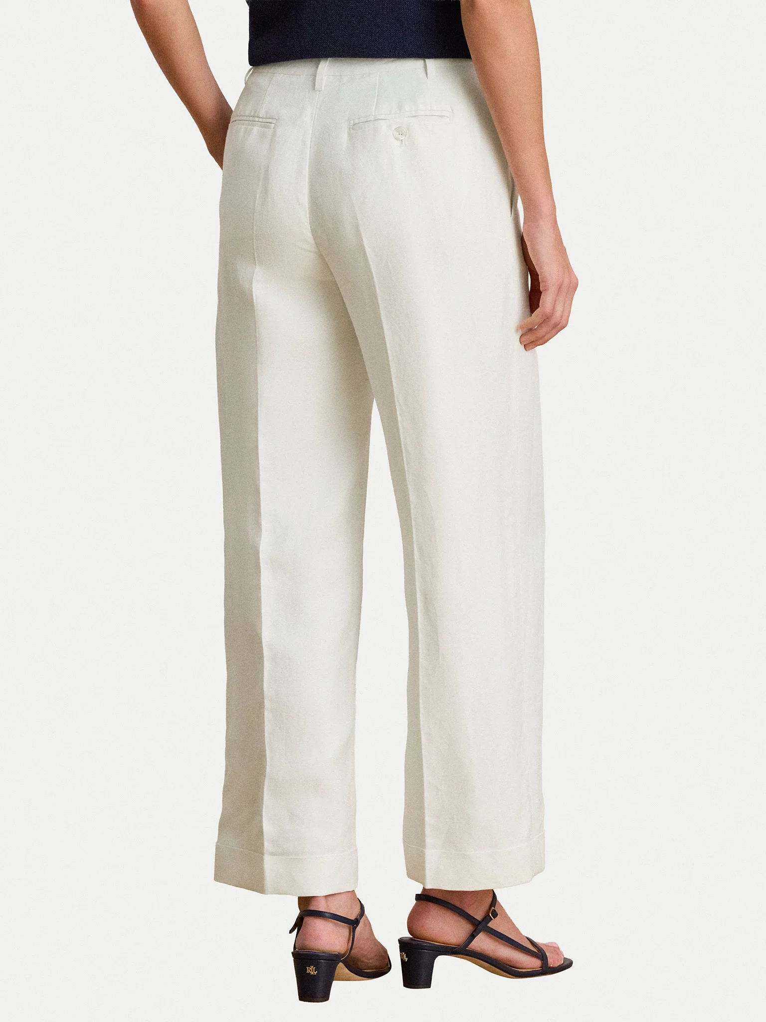 White Sendon Cropped Pleated Linen Trousers