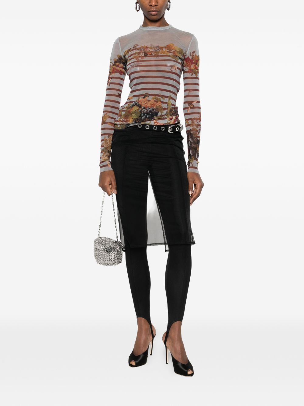 Fitted Long-Sleeve Top with Botanical Print