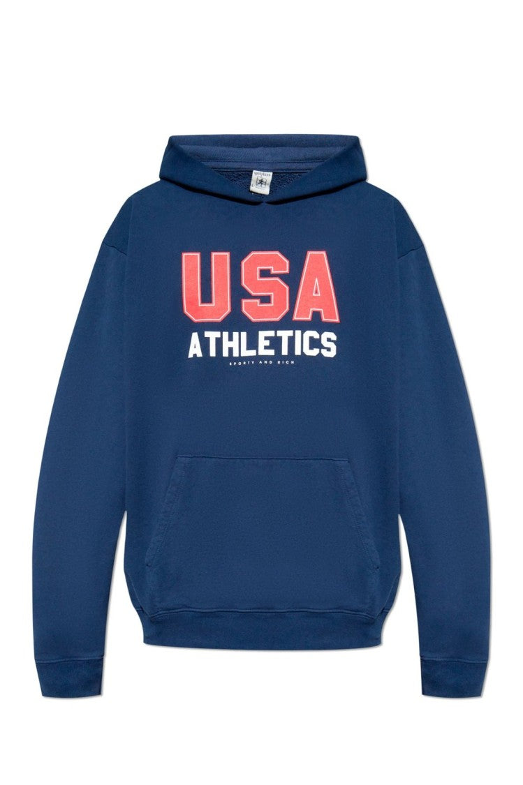 Navy Blue Hooded Sweatshirt with USA ATHLETICS Print