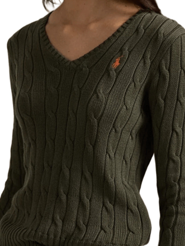Harvest Olive Cable-Knit Sweatshirt