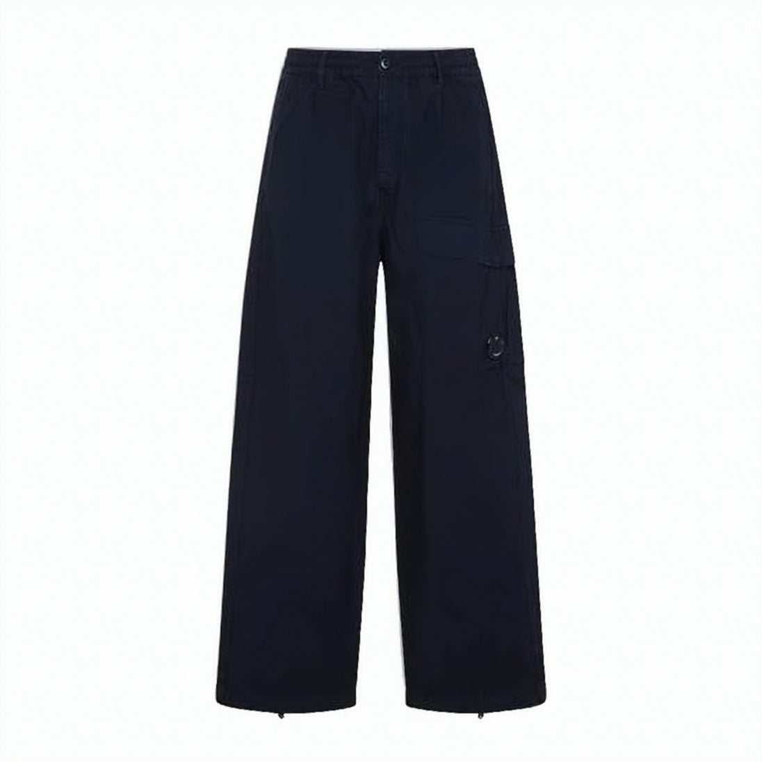 Wide-Leg Straight Pants with Distinct Circular Lens Detail