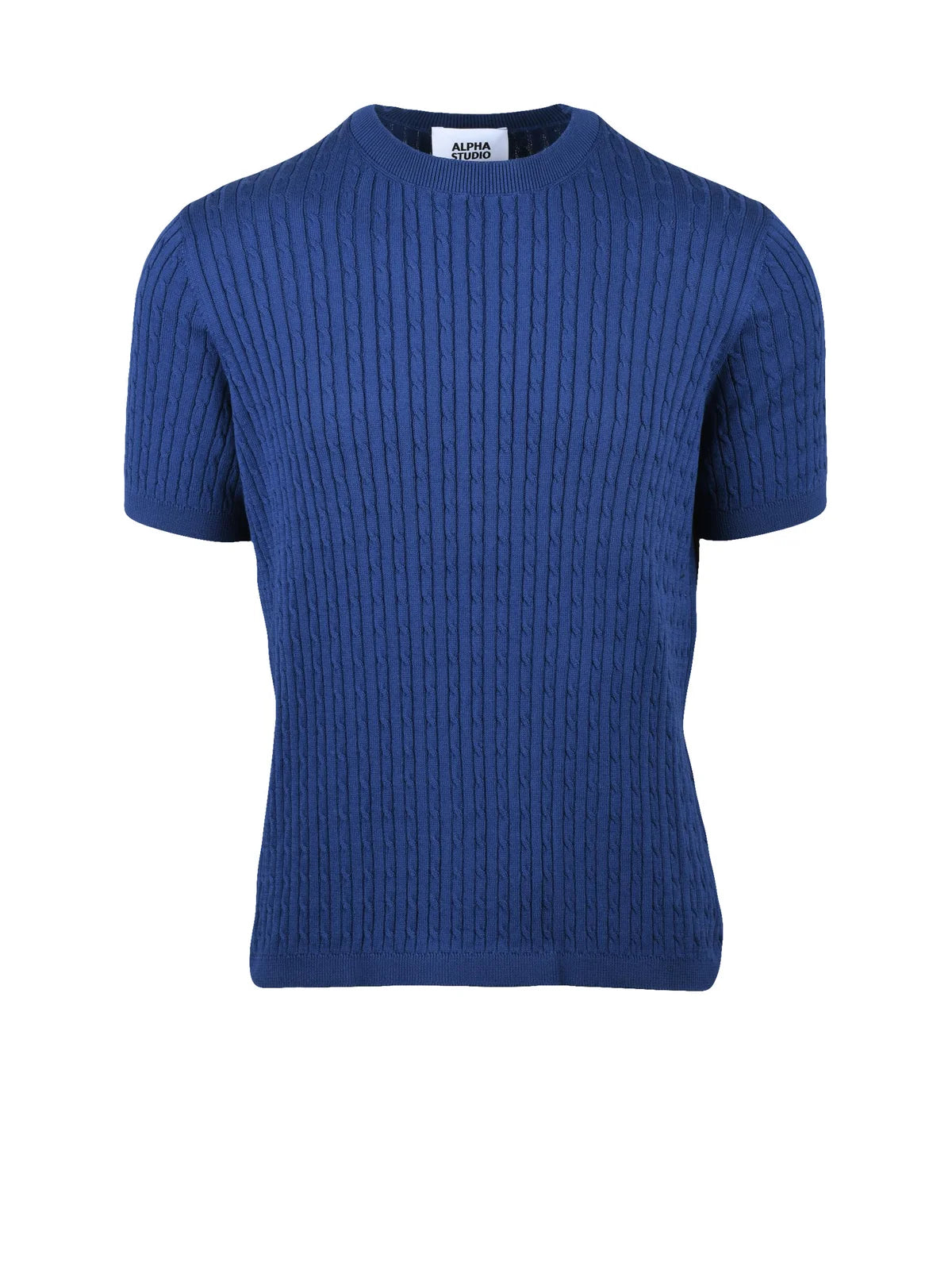 Indigo Cotton Cable Knit Crew Top