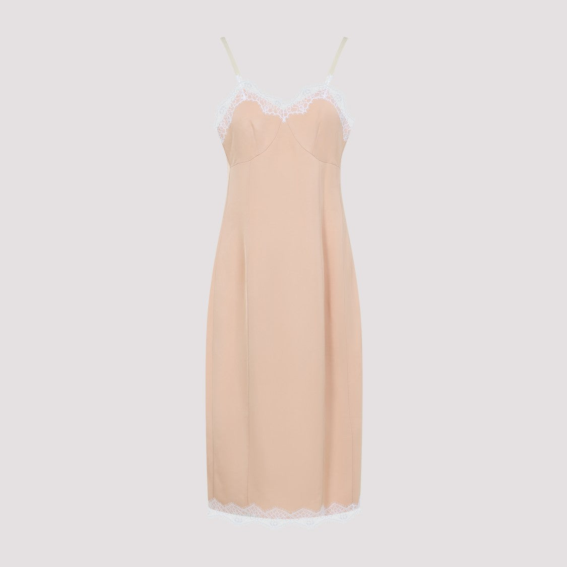 Nude Midi Dress With Lace Trim