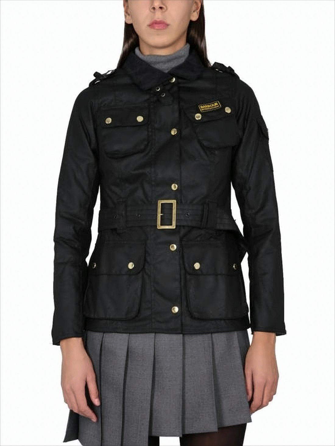 Belted Black Cotton Barbour Jacket