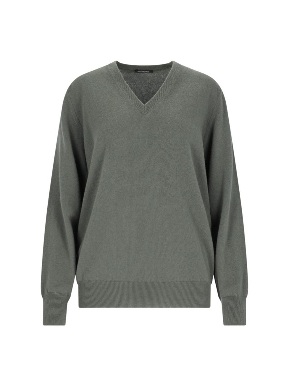 V-Neck Sweater In Green Cashmere