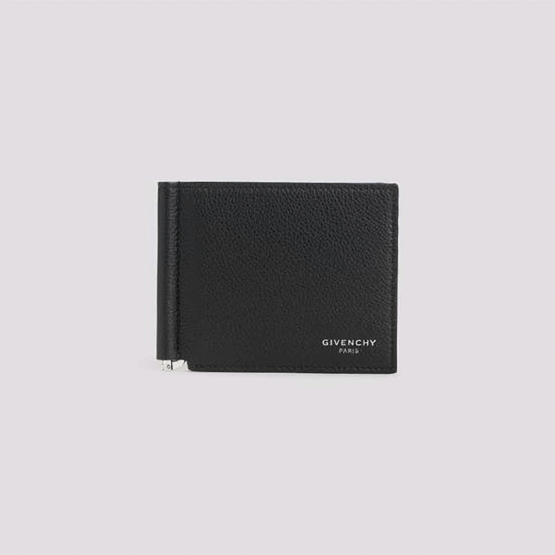 Textured Black Calf Leather Money Clip Bifold Wallet