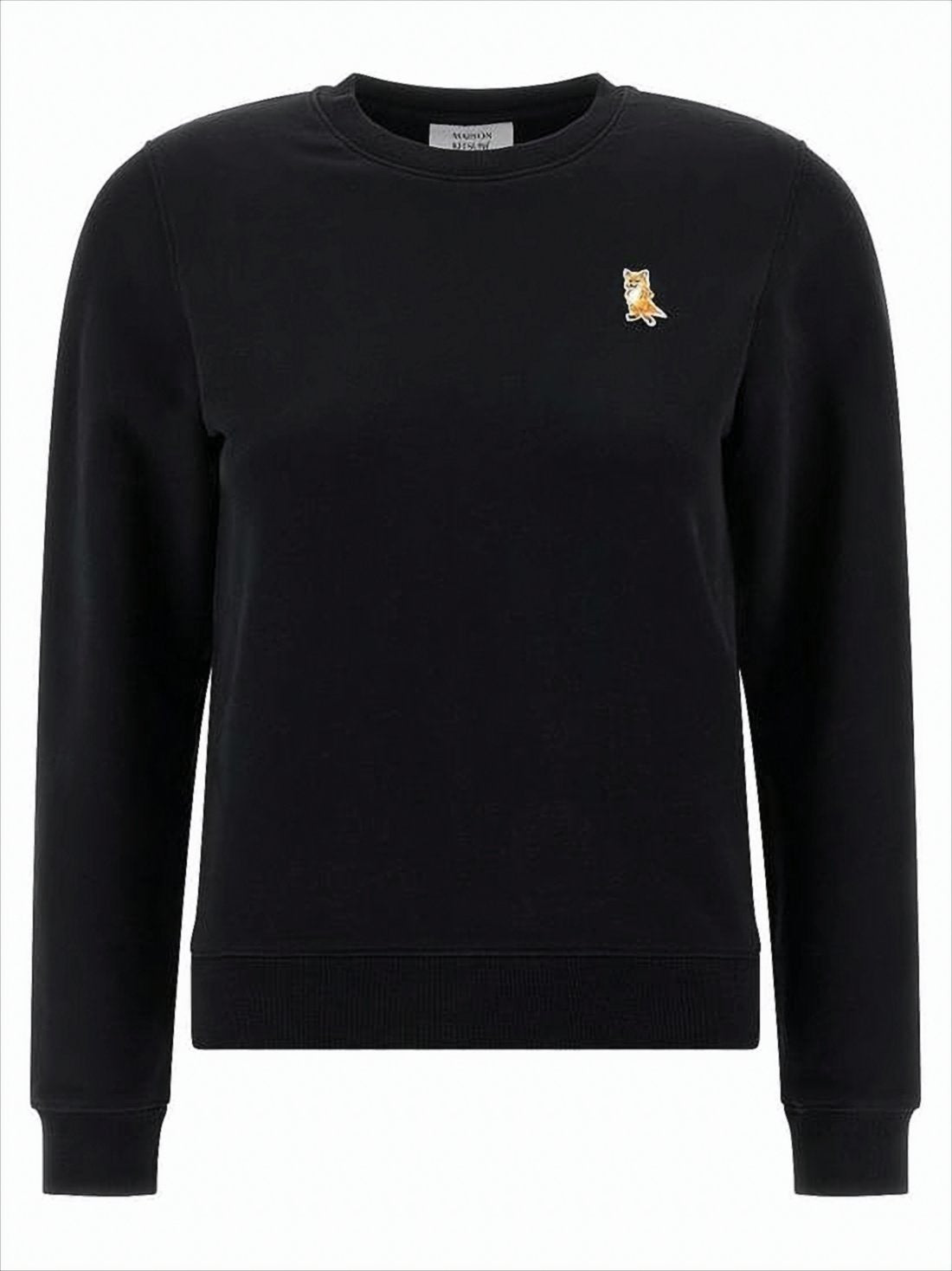 Classic Crewneck Sweatshirt with Embroidered Fox Emblem