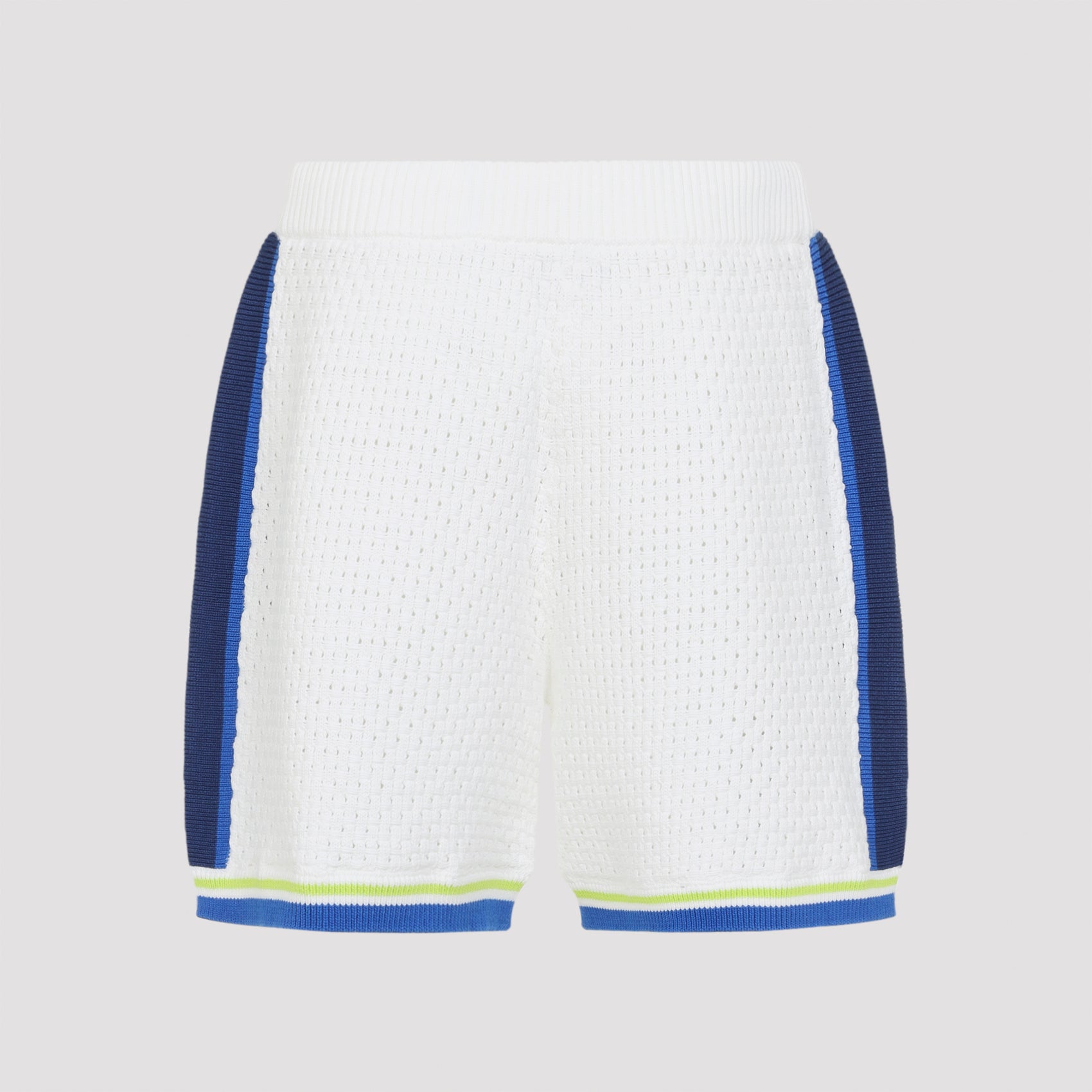 Perforated Knit Bermuda Shorts With Contrasting Stripes