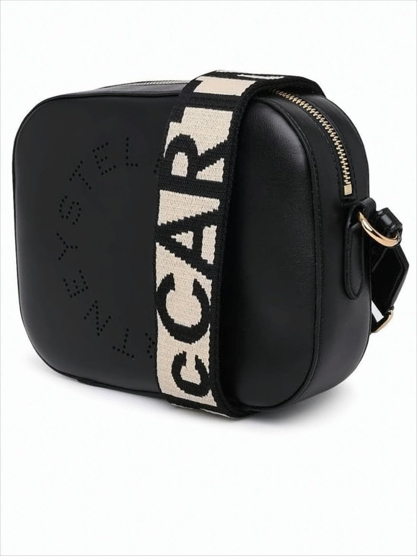 Rectangular Black Crossbody Bag with Perforated Logo and Adjustable Strap