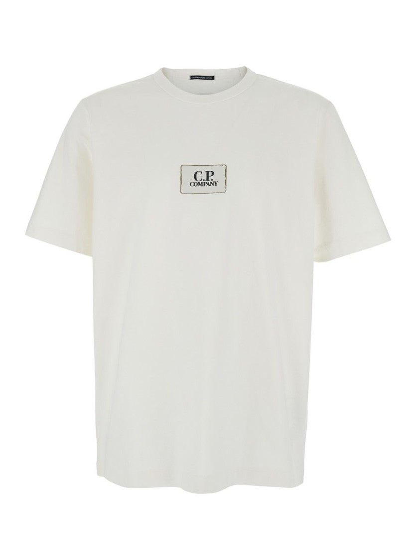 Minimalist White Short-Sleeved T-Shirt with Logo Patch
