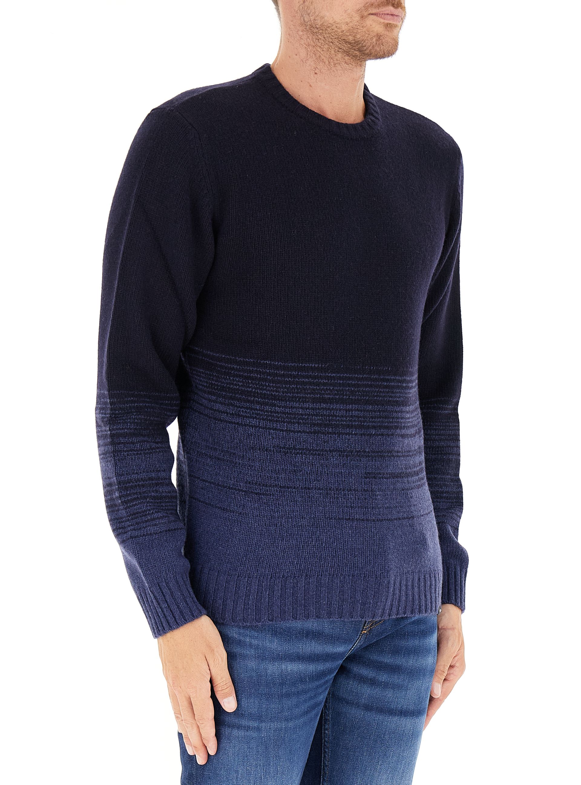 Two-Tone Gradient Crewneck Sweater With Ribbed Trims
