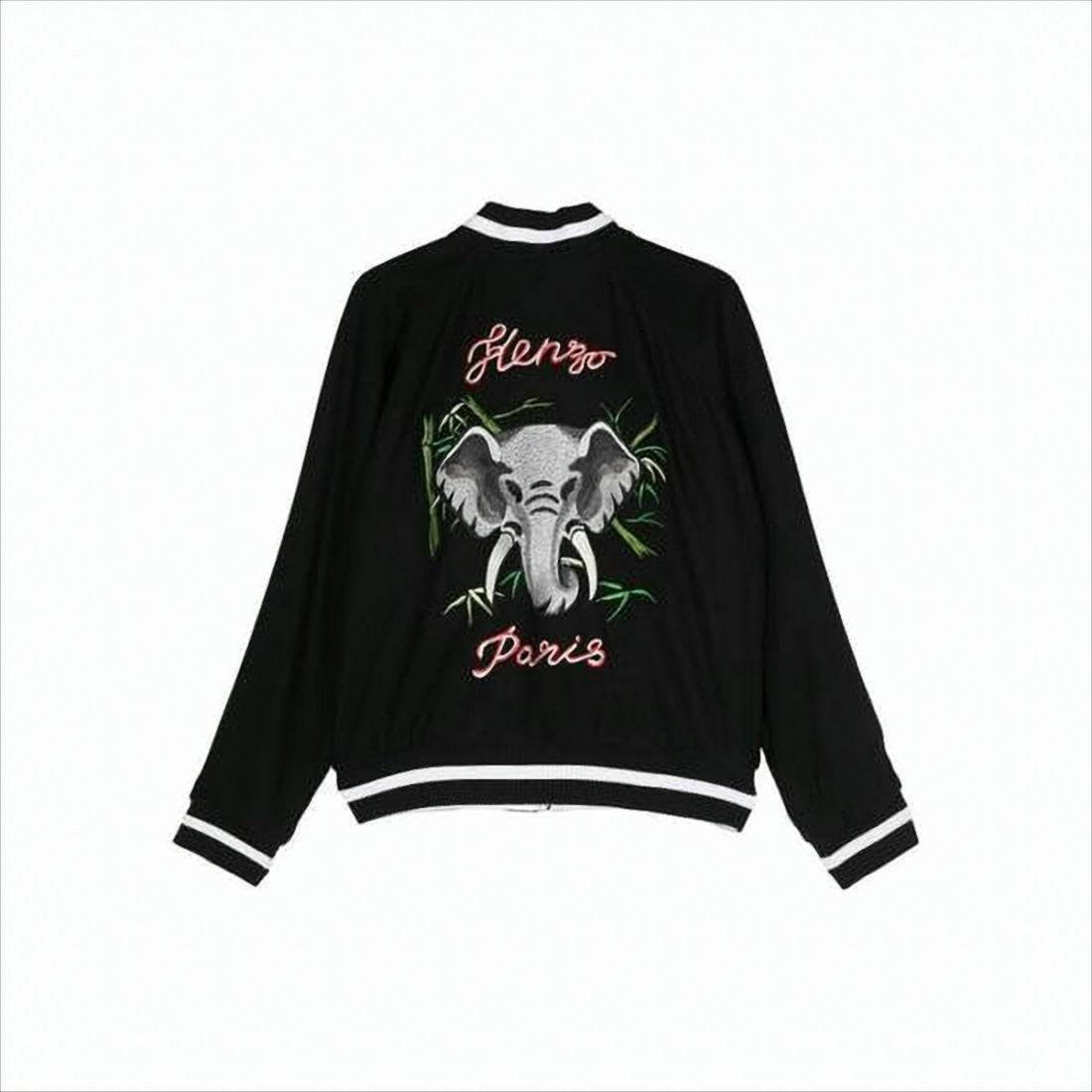 Casual Bomber Jacket With Embroidered Elephant Design