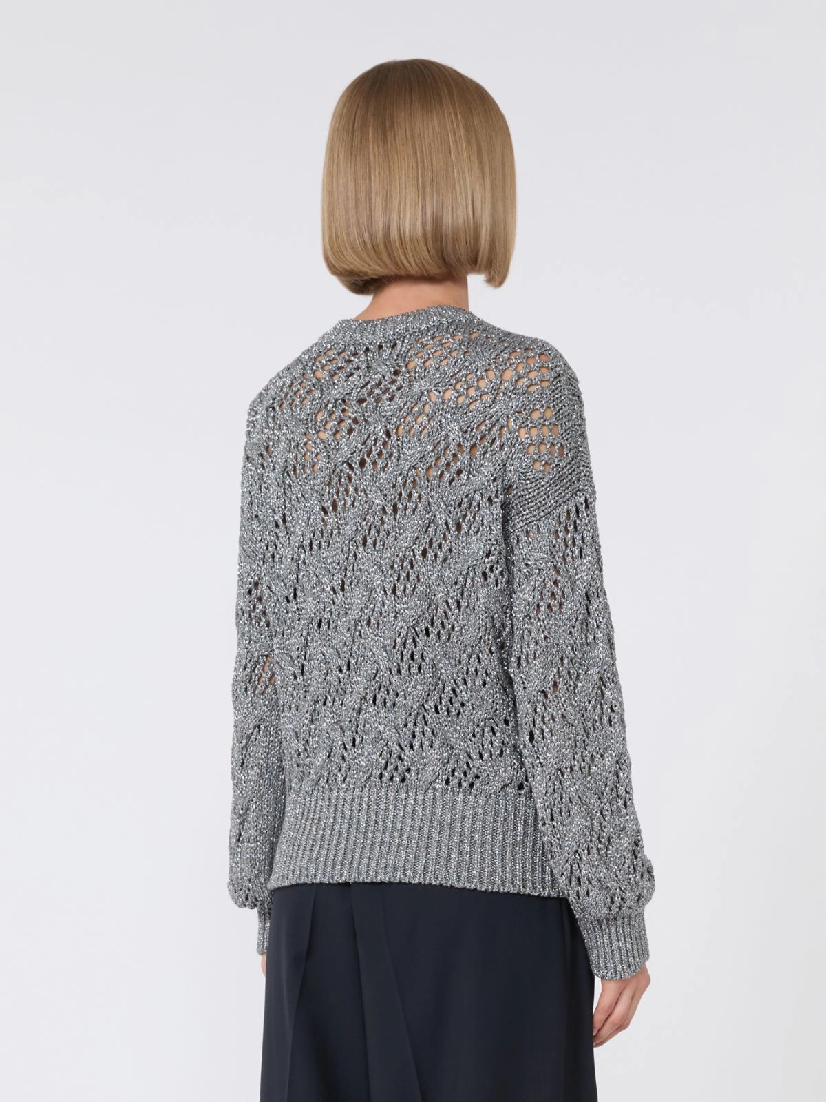 Refined Open-Knit Sweater With Metallic Fiber Detail