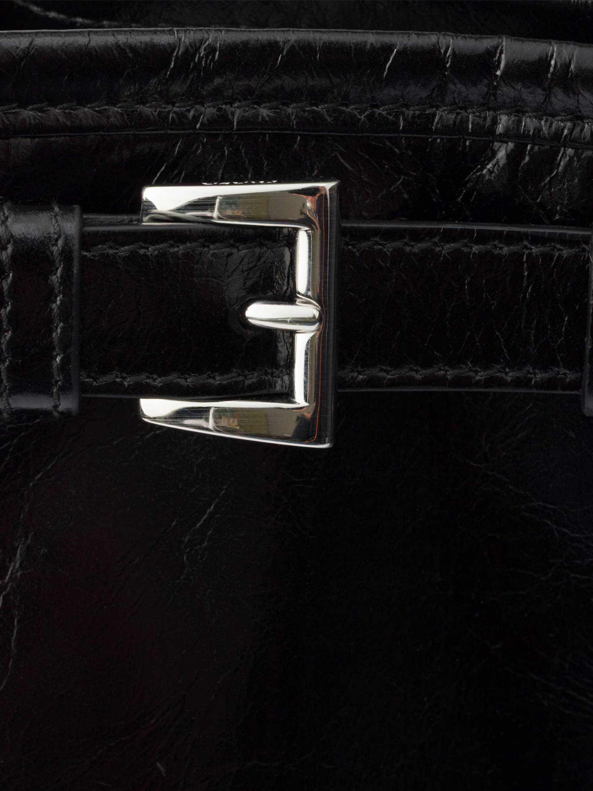 Black Bandoliera Glossy Leather Shoulder Bag