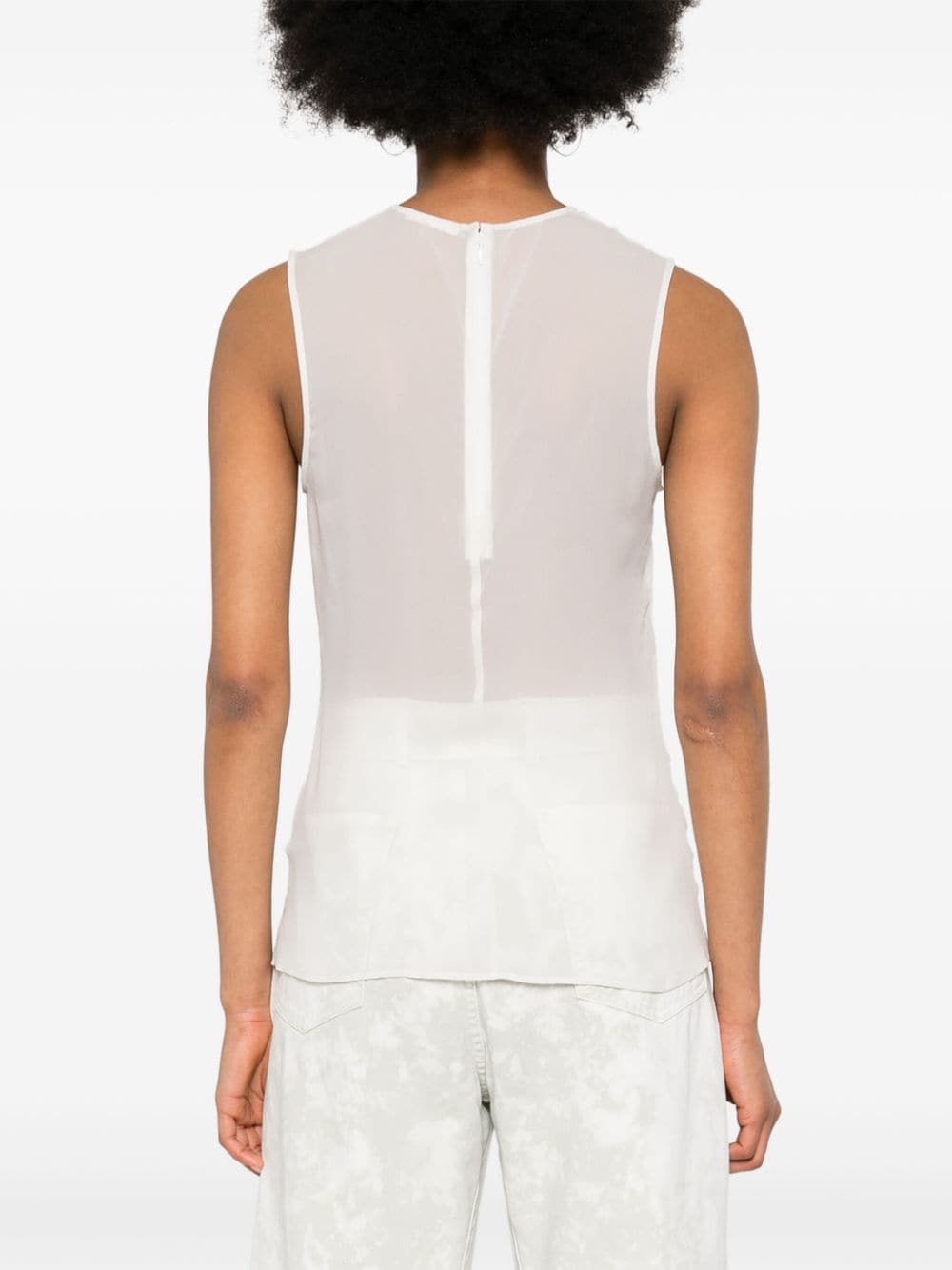 White Silk Semi-Sheer Sleeveless Top