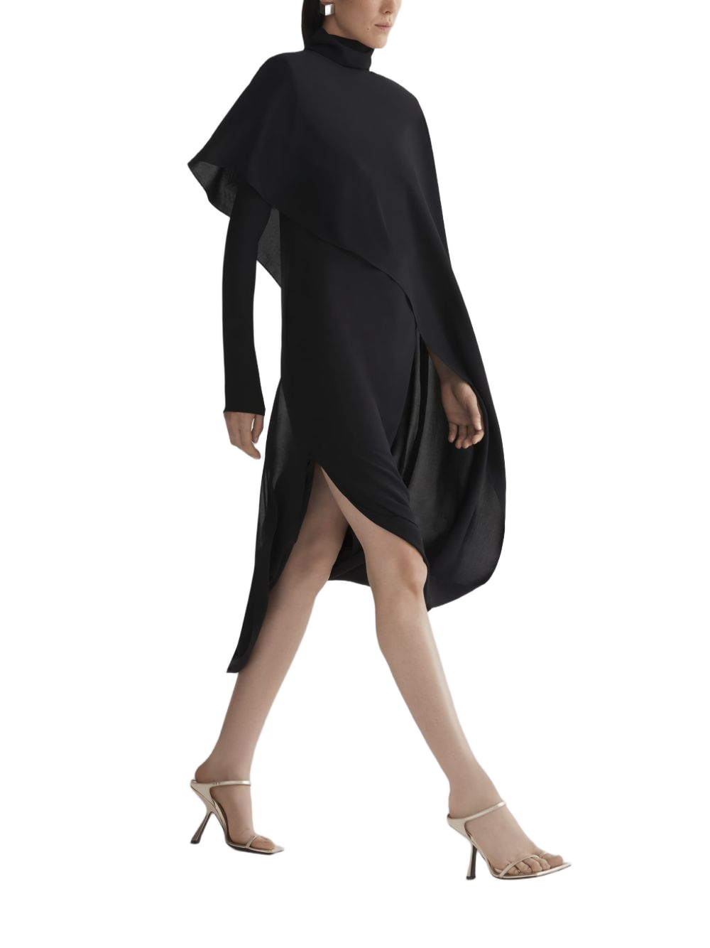 Asymmetric Overlay Midi Dress With Thigh Slit