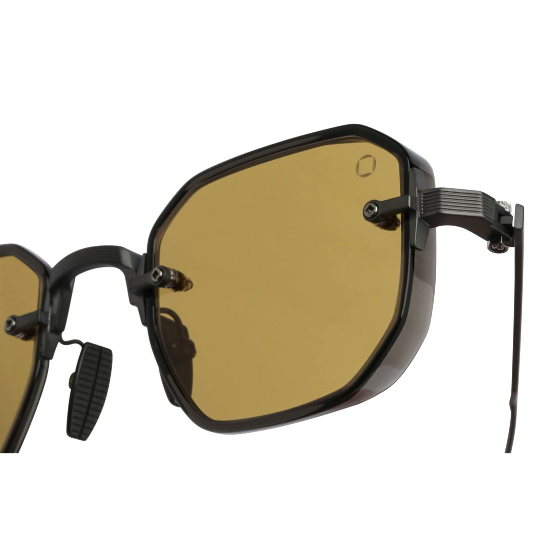 Aks-307 Geometric Black Sunglasses with Amber Tinted Lenses