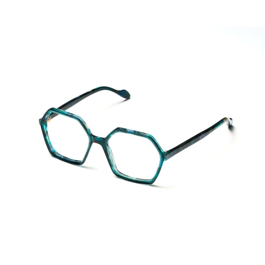 Exagon Glamour Large Hexagonal Frame Sunglasses with Translucent Teal