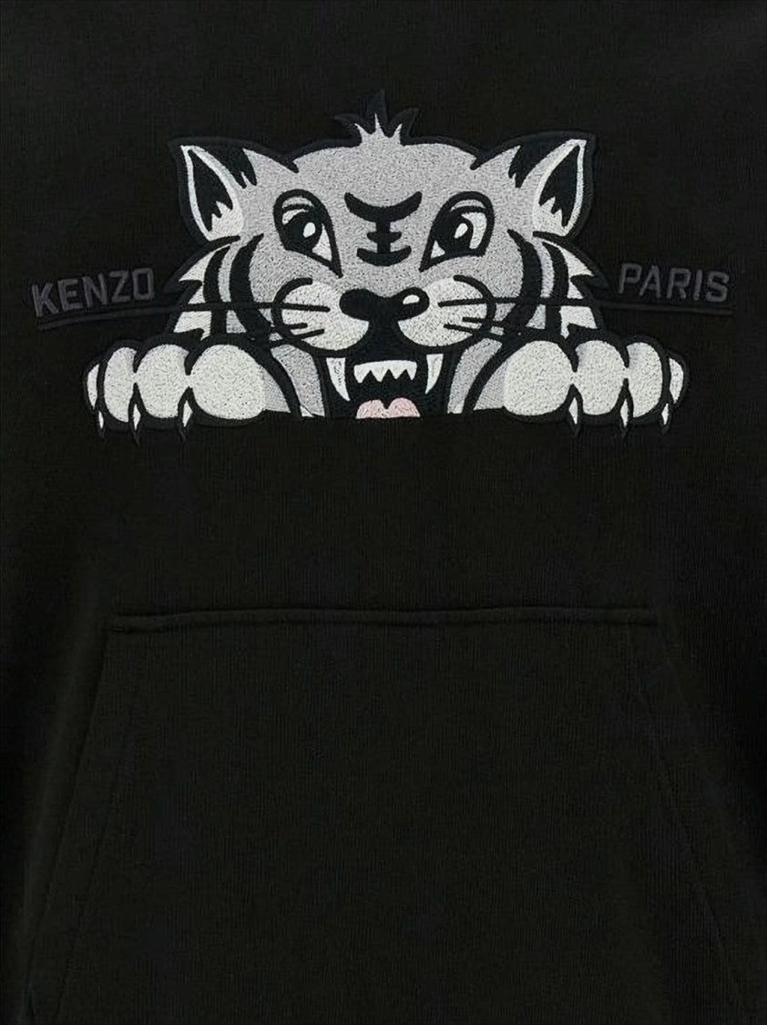 Graphic Tiger Print Hooded Sweatshirt with Kangaroo Pocket