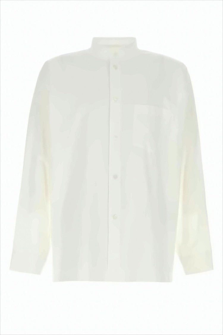 Boxy Cropped Long-Sleeve Shirt with Mandarin Collar