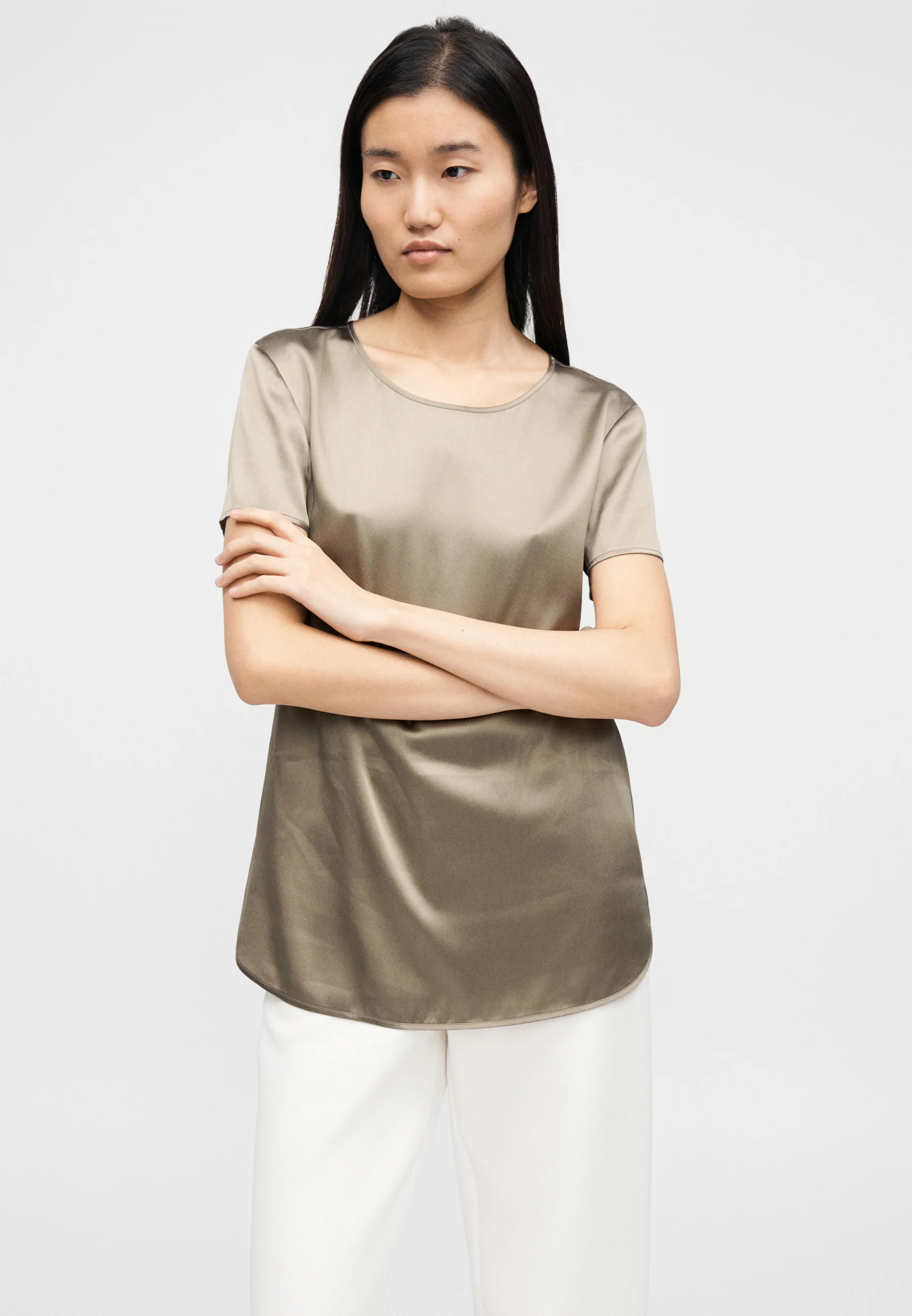 White Cotton Blend Casual Trousers