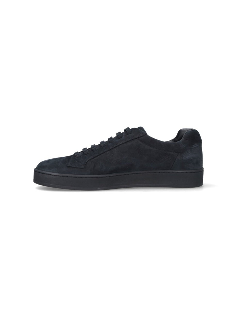 Navy Textured Leather Low-Top Sneakers With Rounded Toe Design