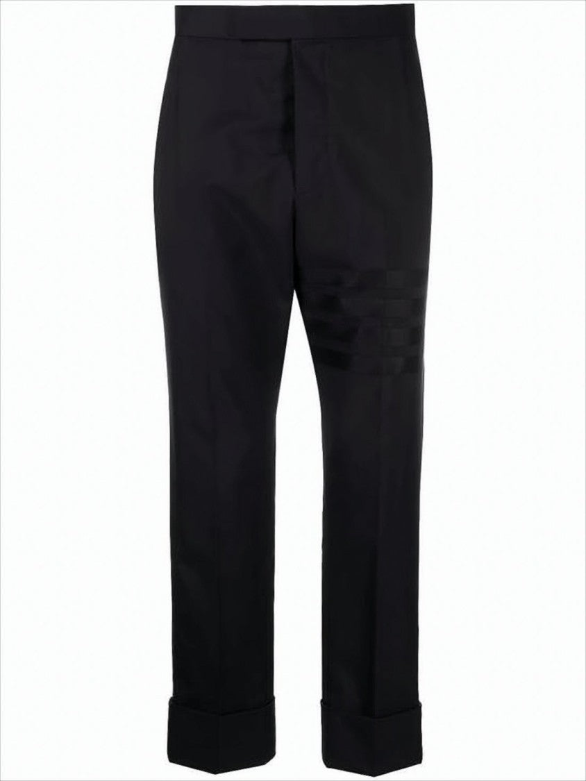 Cropped Black Wool Suit Pants with Gold Anchor Buttons